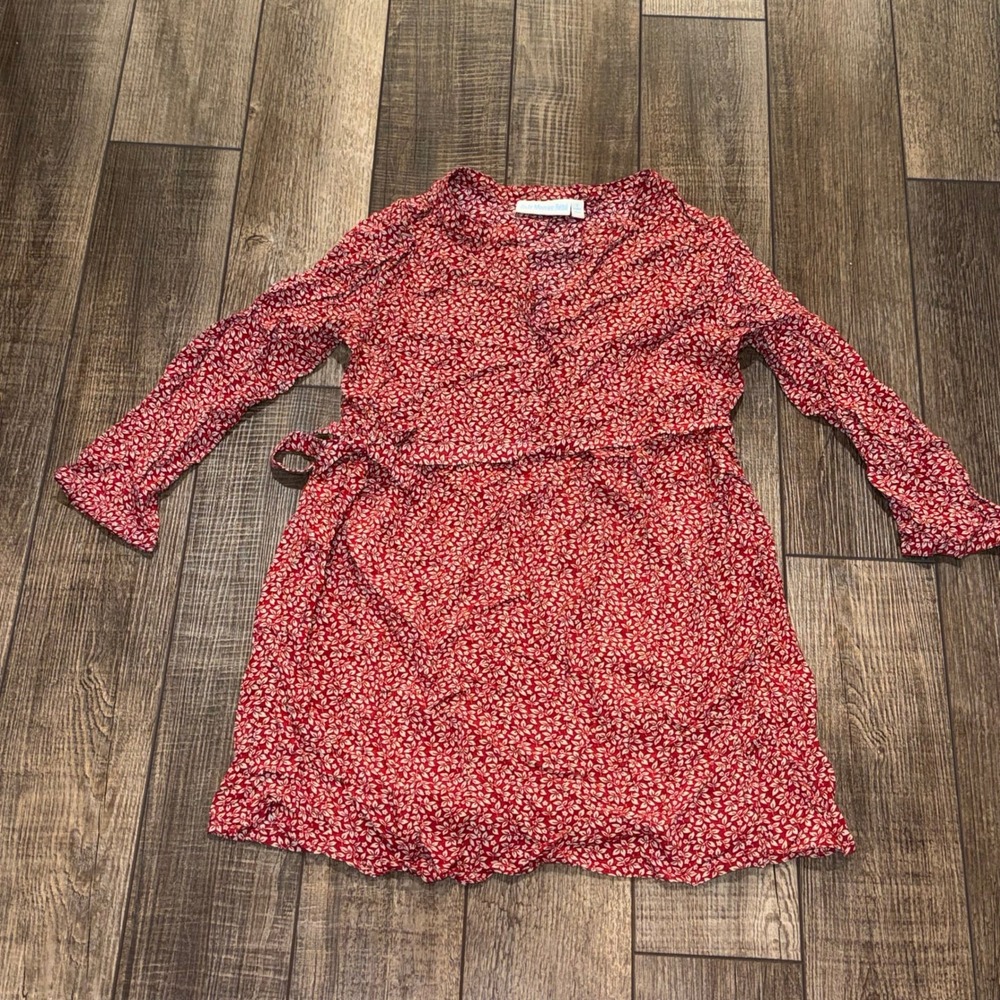 JoJo Maman Bebe Red Floral Maternity Nursing Wrap Dress Long Sleeve Size S